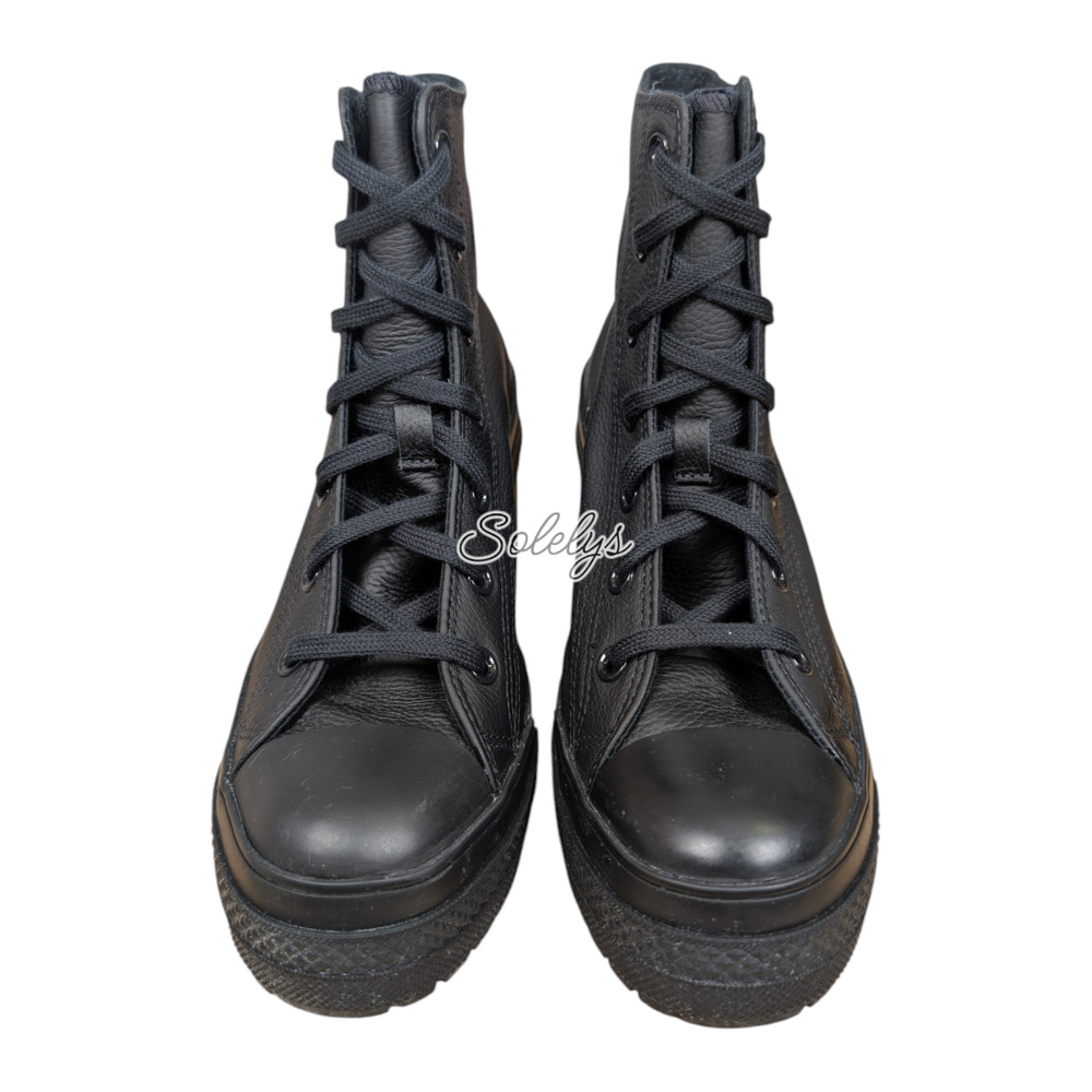 Converse Chuck 70 De Luxe Heel Leather Black Monochrome Sneaker Boot 8.5 NEW